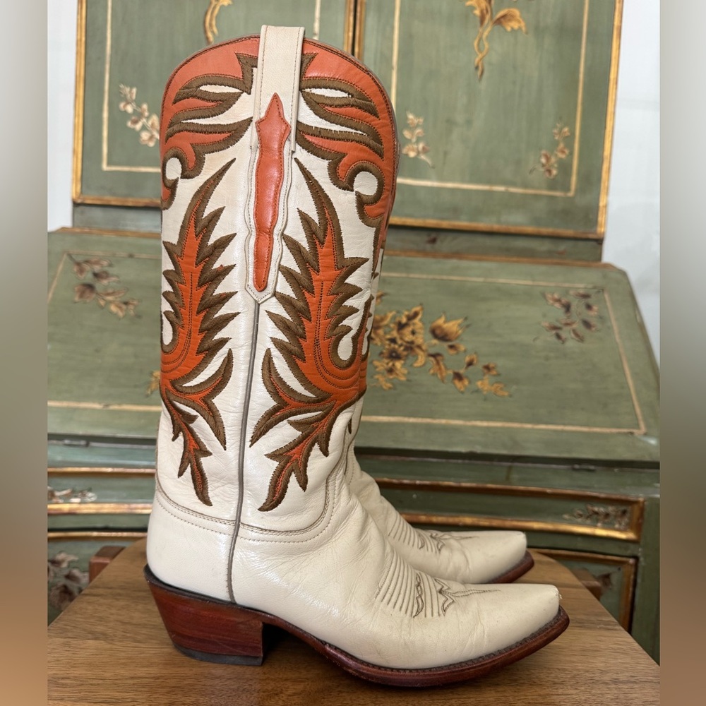 Lucchese Handmade Cowboy Boots with Cream and Tan Accents 7M